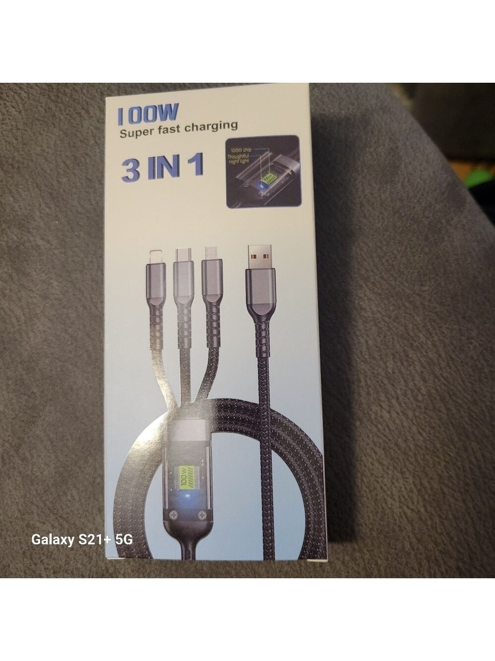 100W Super Fast Charging 3-in-1 Cable - Black
